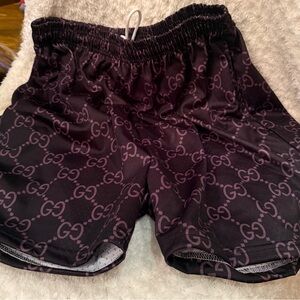 Asylum Monogram Print Mesh Shorts XL Drawstring Lined Black/Plum